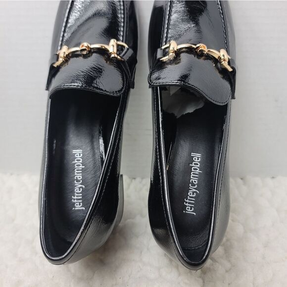 Jeffrey Campbell HorseBit Patent Womens Size 7 Penny Loafer Block Heel Black - Picture 8 of 10
